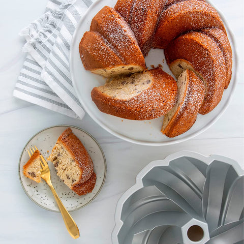 Nordic Ware nonstick release enables effortless unmolding after baking.