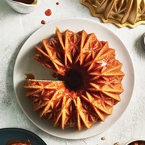 American-made Nordic Ware Bundt pan in gold for heirloom bake