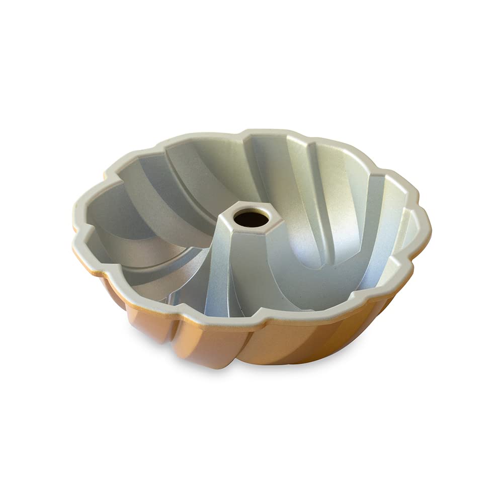 Nordic Ware cast aluminum Bundt pan delivers even browning and reliable bake results.