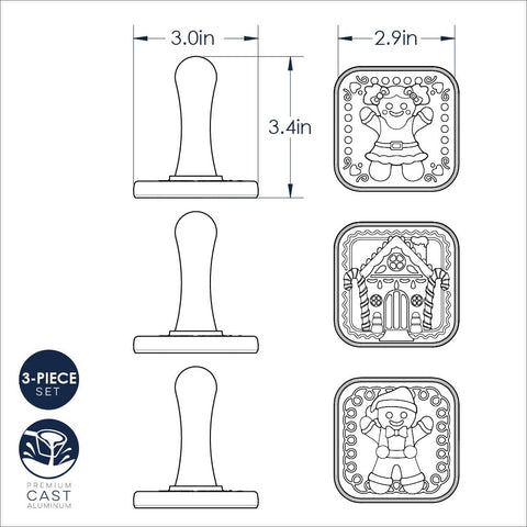 Nordic Ware cast aluminum stamps with wooden handles for durability.