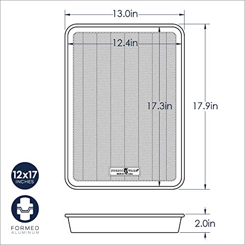 Nordic Ware encapsulated rim pan resists warping during heavy loads.