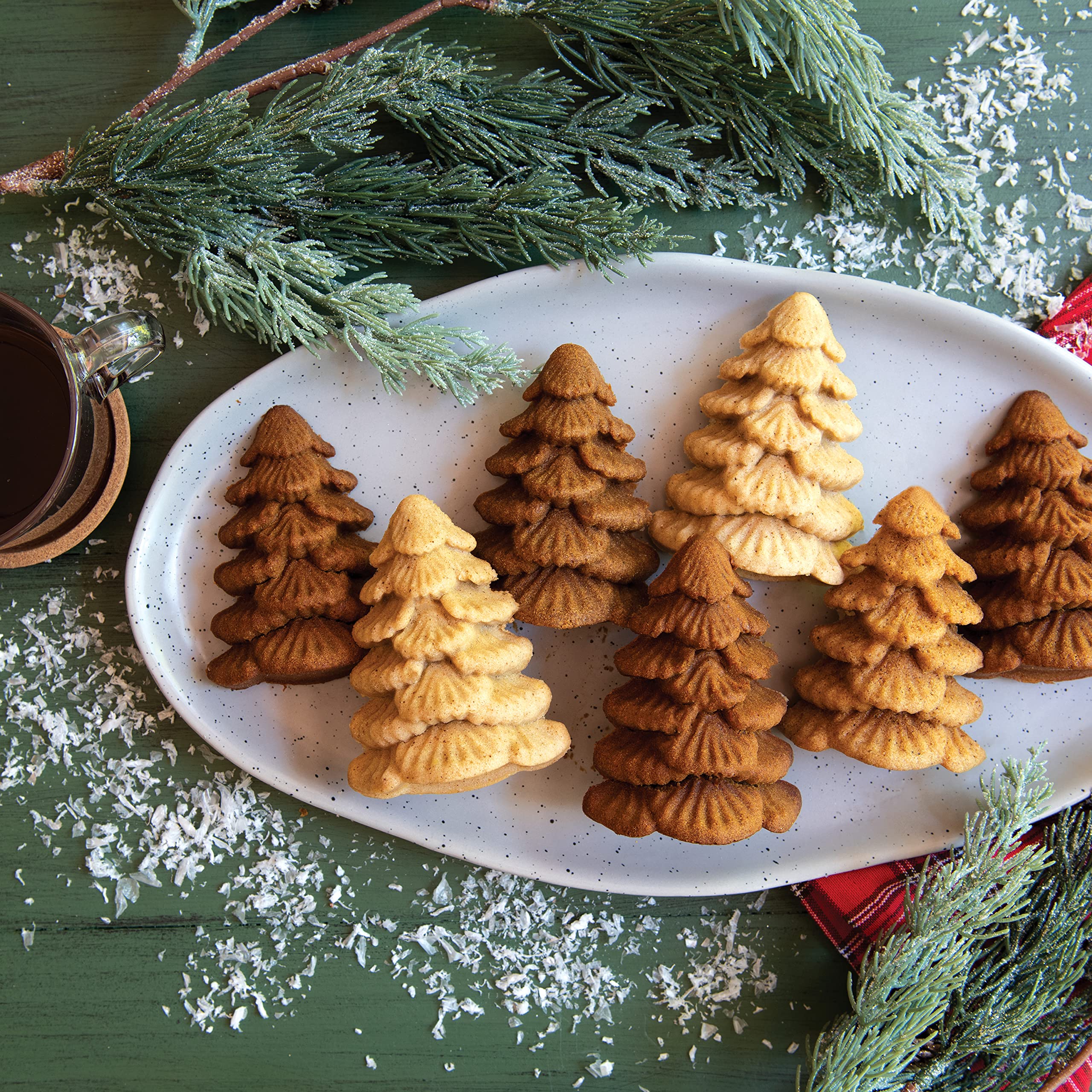Nordic Ware Evergreen Cakelets capacity two point five cups for small batches.