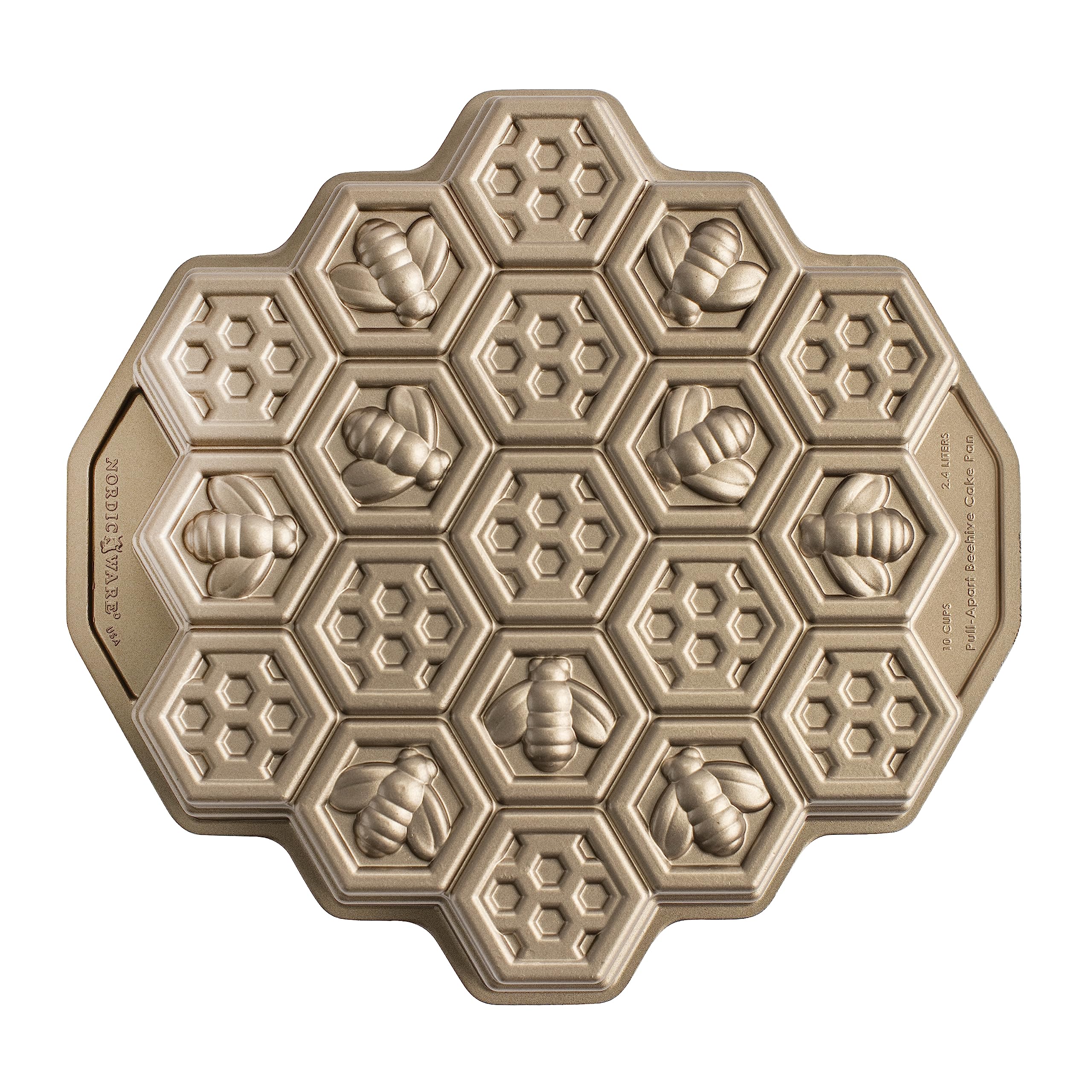 Nordic Ware Honeycomb Pull-Apart Pan exterior in toffee finish highlights premium craftsmanship for show-stopping bakes.
