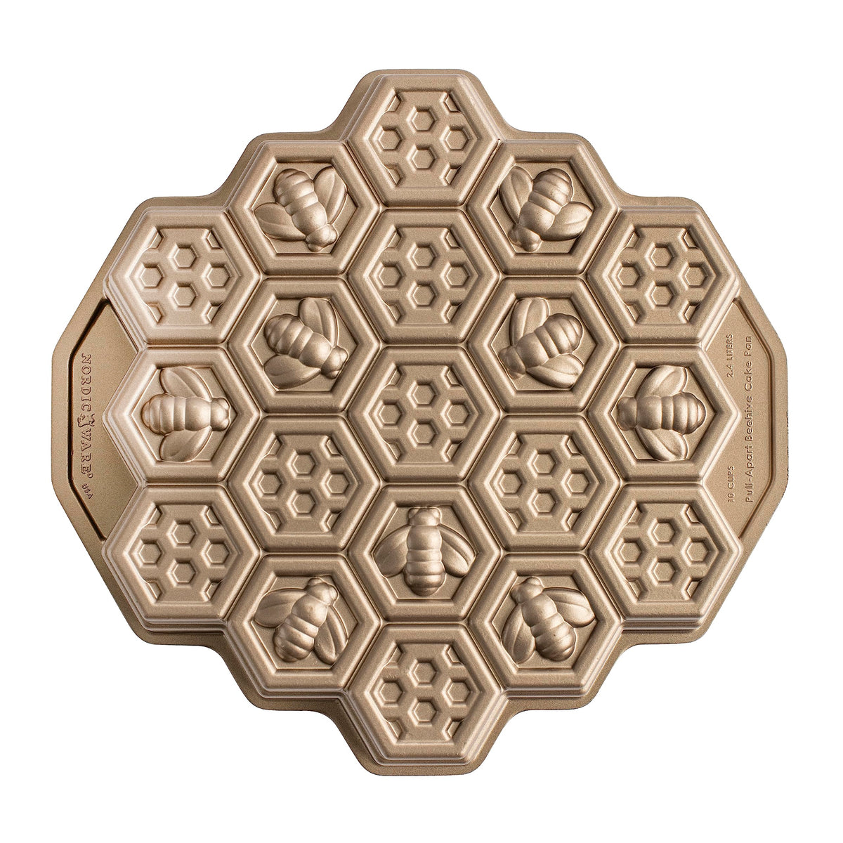 Nordic Ware Honeycomb Pull-Apart Pan exterior in toffee finish highlights premium craftsmanship for show-stopping bakes.