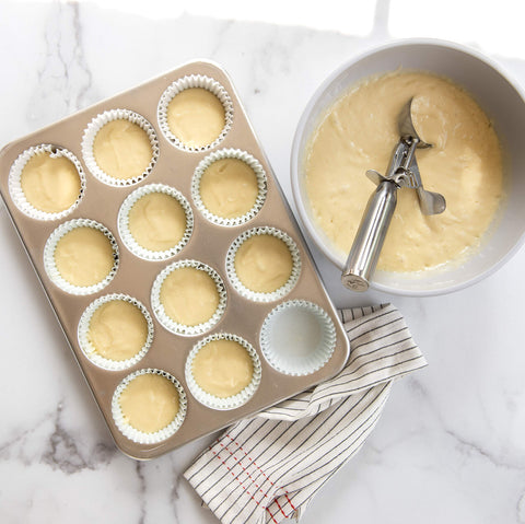 Nordic Ware large cookie scoop stainless steel build and smooth gear.