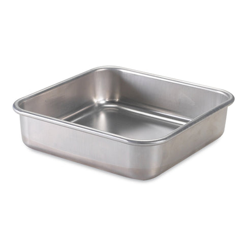 Nordic Ware natural aluminum square pan top view highlighting warp-resistant reinforced rim for even baking