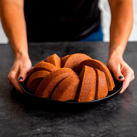 Nordic Ware Bundt pan exterior diameter is 10.6 inches for a generous bake surface.