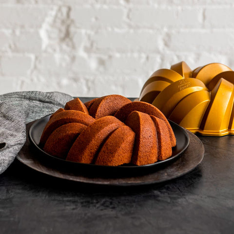 Nordic Ware Bundt pan stands 4 inches tall for substantial cake depth.