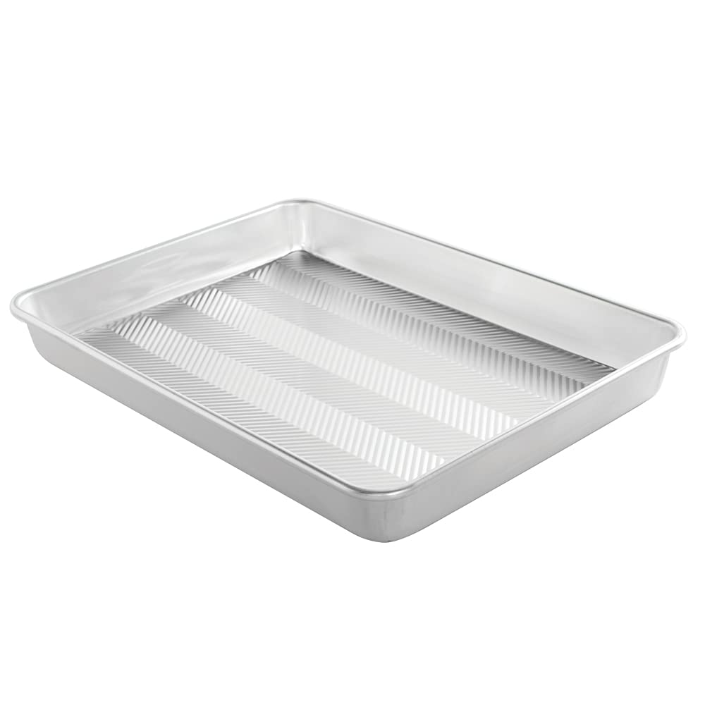 Nordic Ware Prism grid pan improves airflow for evenly crisp edges.