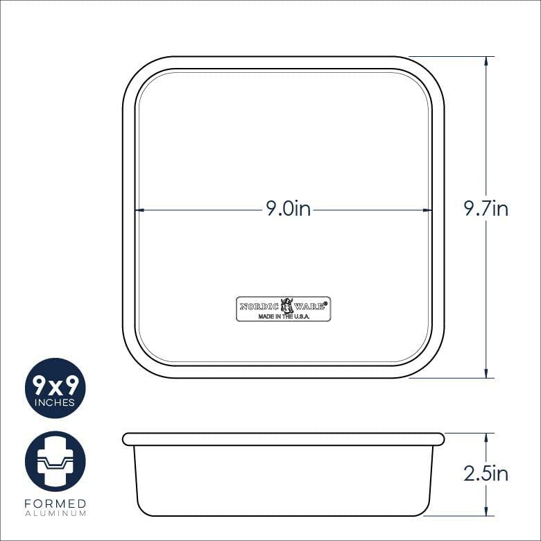 Nordic Ware square pan in use shows easy hand-wash care and minimal discoloration