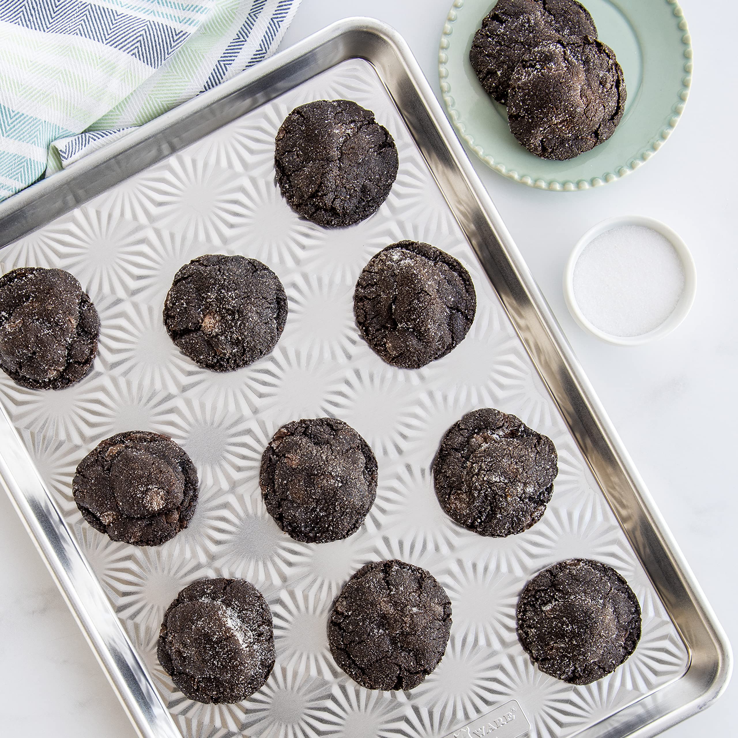 Nordic Ware starburst embossing close-up boosts airflow for crisp results.