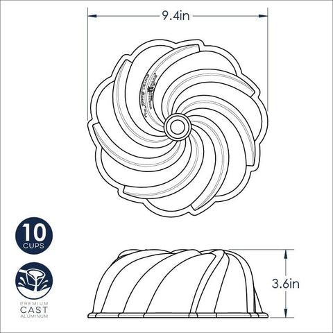 Nordic Ware Swirl Bundt Pan gold, USA-made craftsmanship and lasting quality.