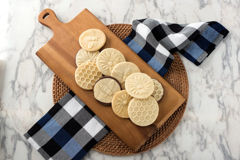 Nordic Ware three-inch round stamps produce consistent cookie shapes.