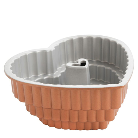 Nordic Wear Tiered Heart Bundt side view shows 12-cup capacity for gatherings.