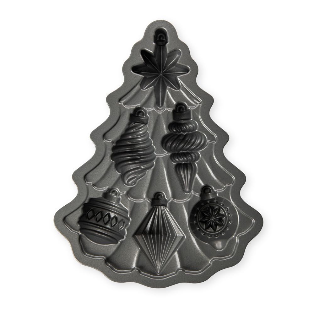 Nordic Ware Vintage Ornament Cakelet Pan finished cakelets on plate reveal holiday centerpiece-worthy design
