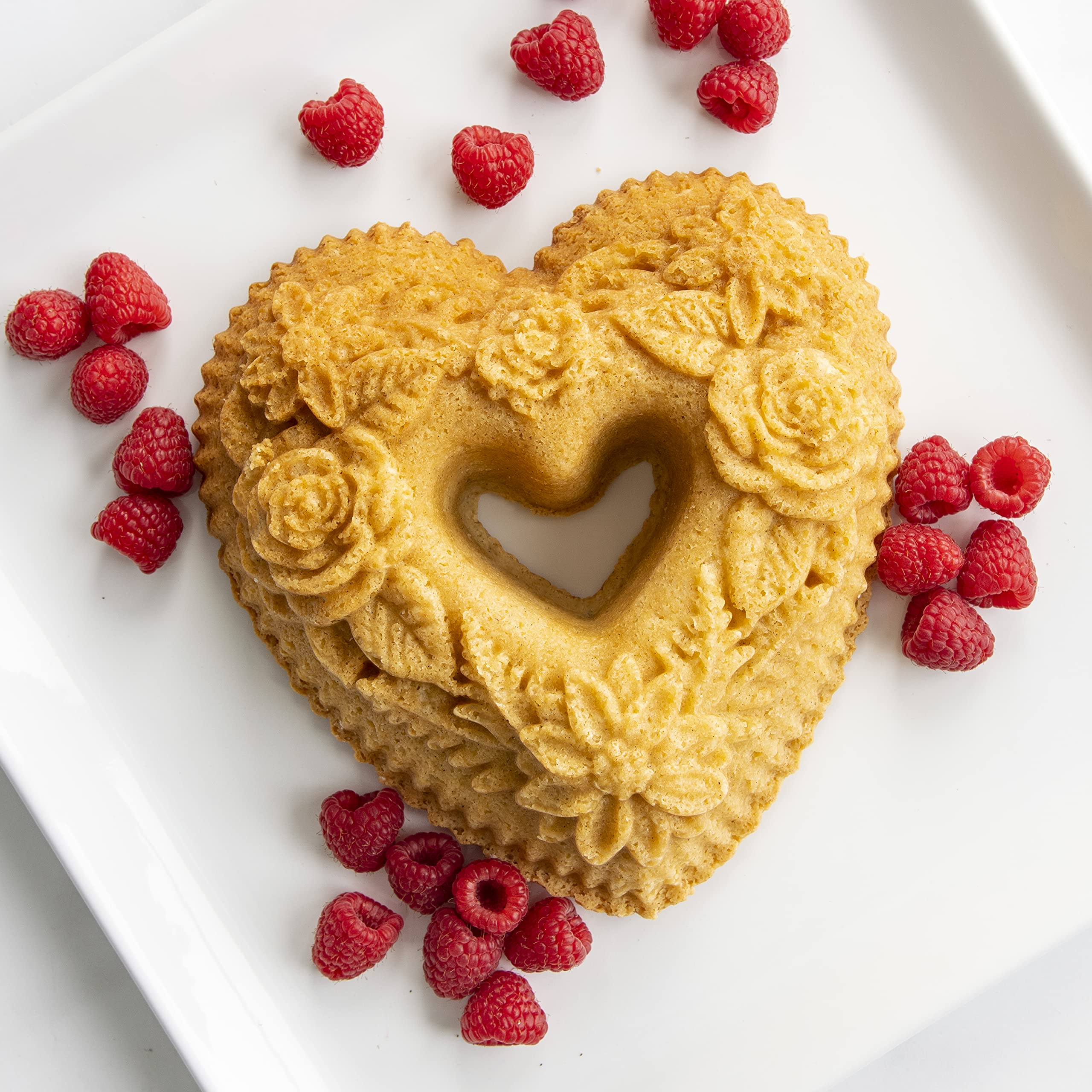 Nordic Ware Wildflower Heart Bundt pan demonstrates easy release and cleanup.