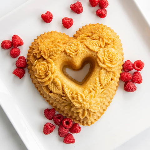 Nordic Ware Wildflower Heart Bundt pan demonstrates easy release and cleanup.