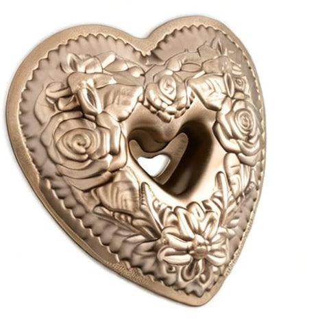 Nordic Ware Wildflower Heart Bundt pan ideal for celebrations and family gatherings.