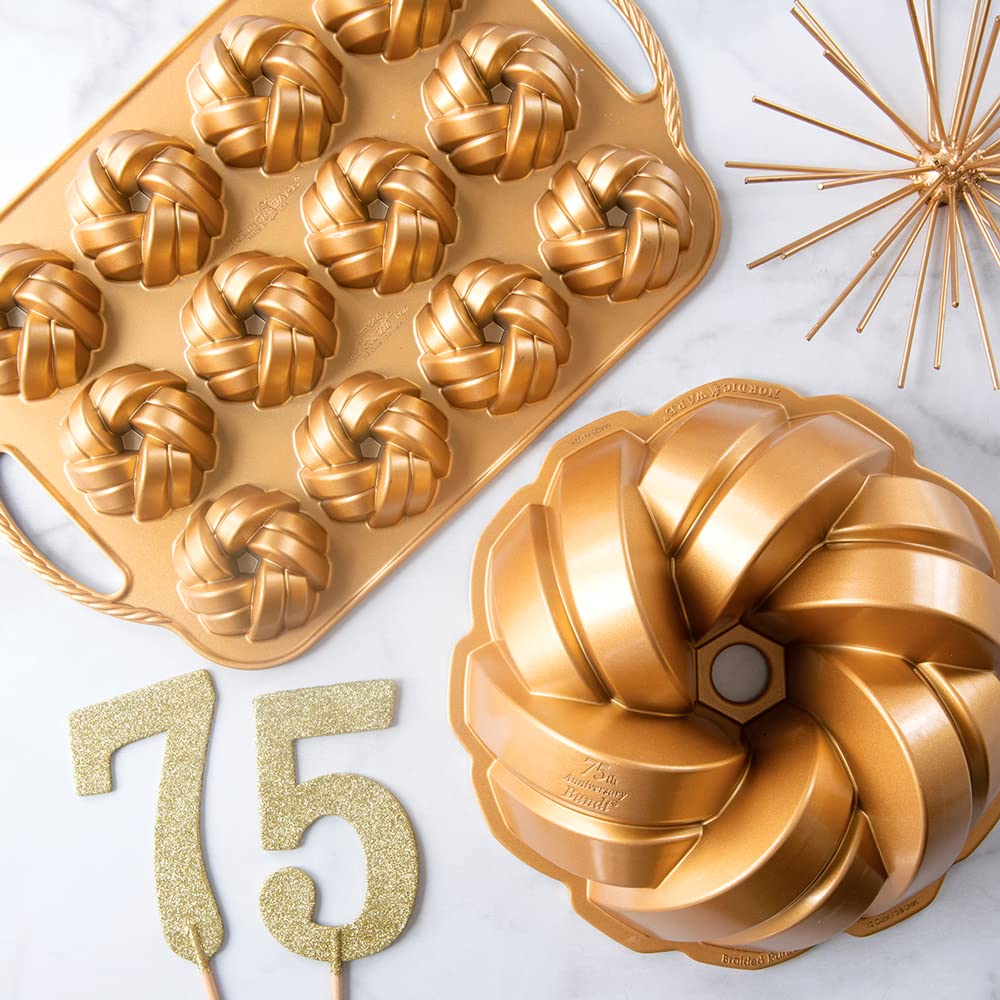 Nordic Ware 95377 Bundtlette Pan gold cooling trays with bites.