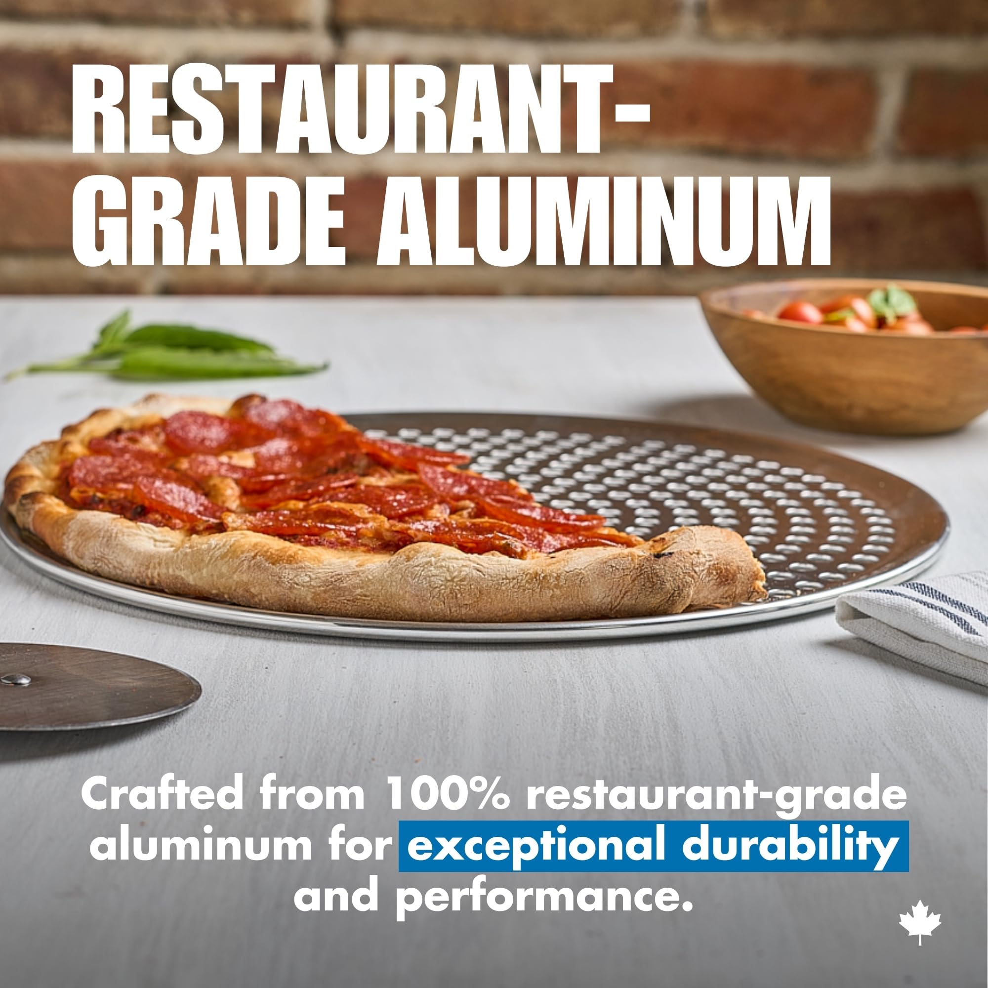 Norjac perforated pizza pan helps achieve professional-looking edges at home.
