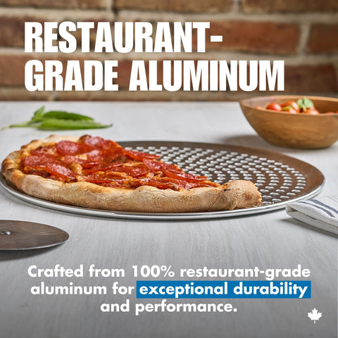 Norjac perforated pizza pan helps achieve professional-looking edges at home.