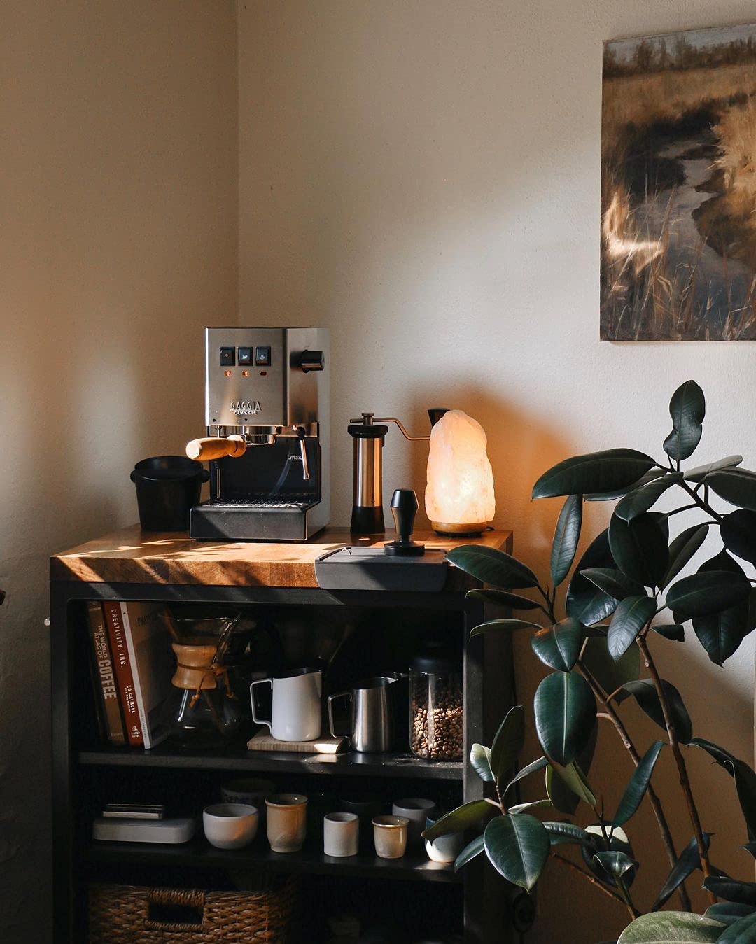 Normcore stand for the tamper adds organization to the espresso setup.