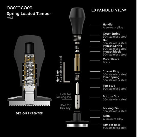 Normcore tamper showcasing three springs for customizable pressure.