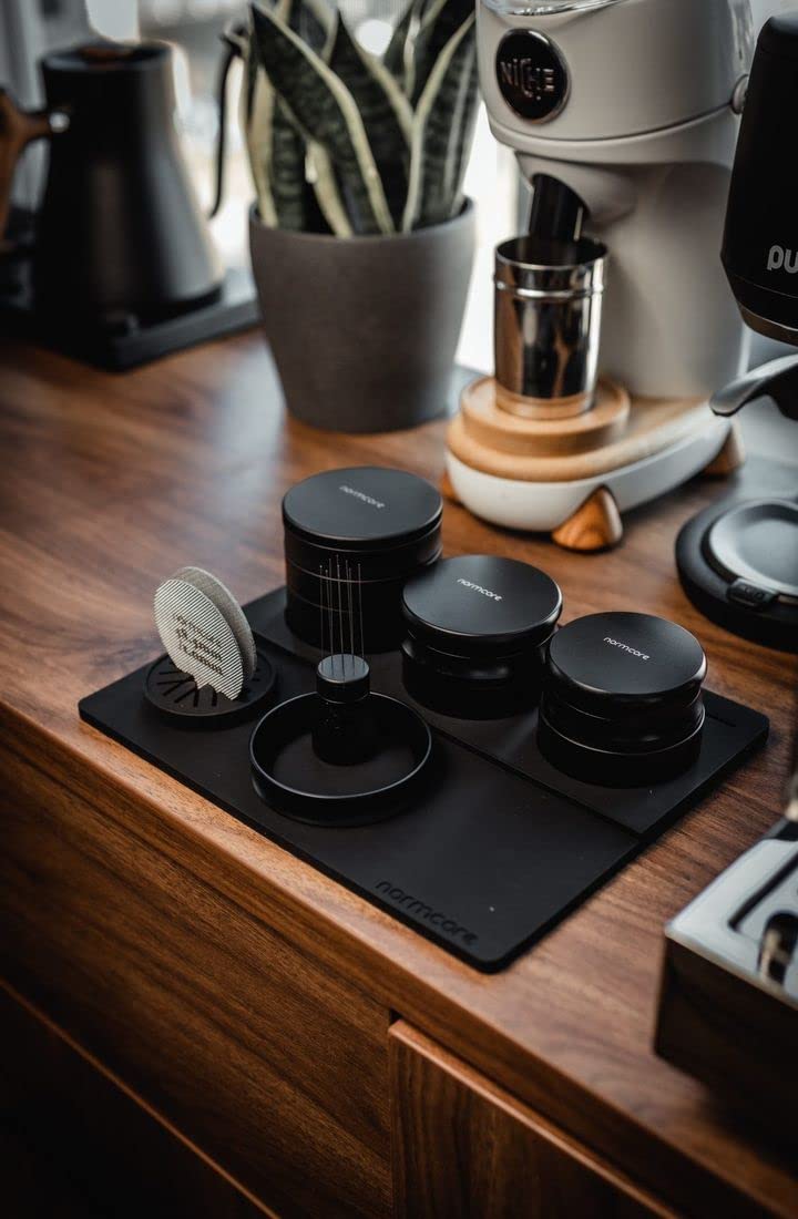 Normcore espresso tamping mat dimensions 240 by 190 millimeters for ample space.