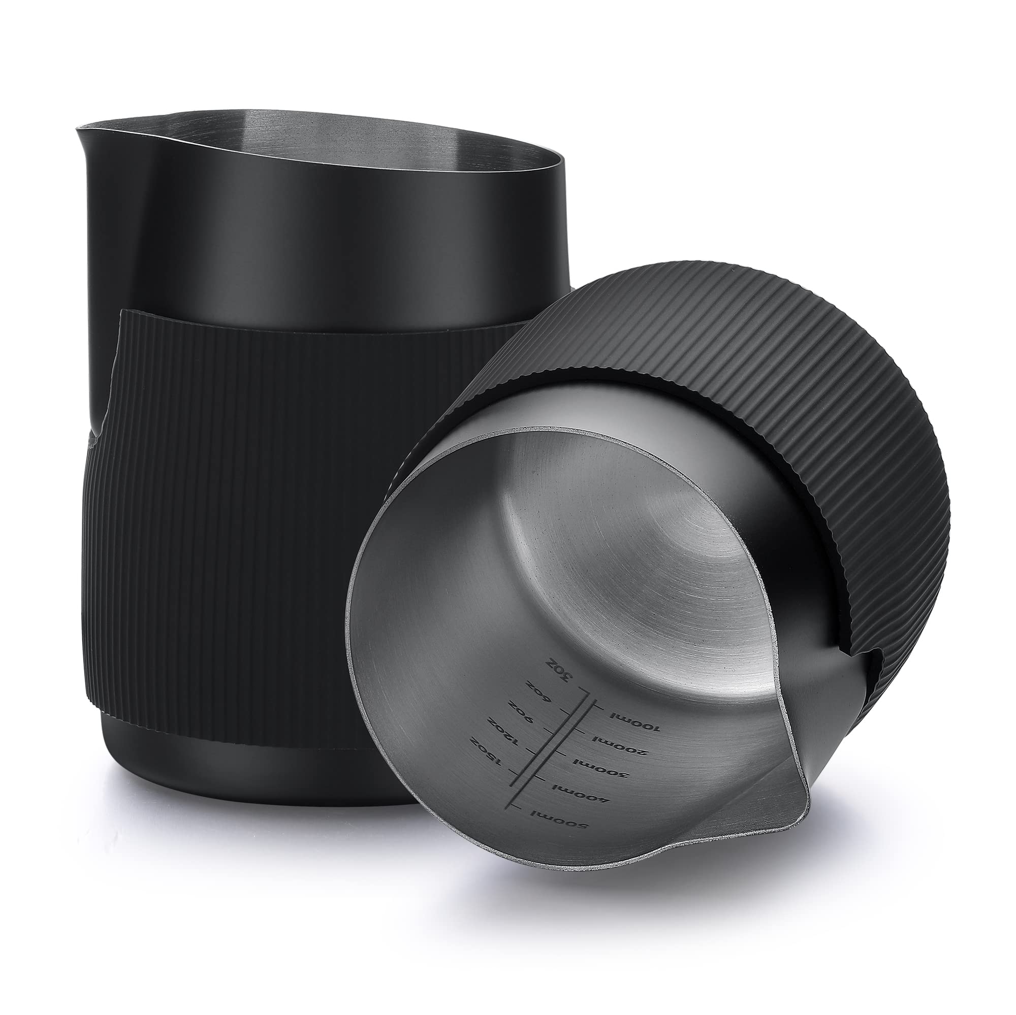 Normcore handleless milk pitcher for precise espresso steaming and pour control