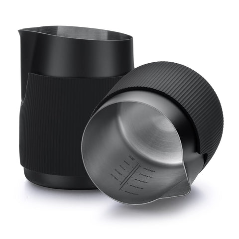 Normcore handleless milk pitcher for precise espresso steaming and pour control