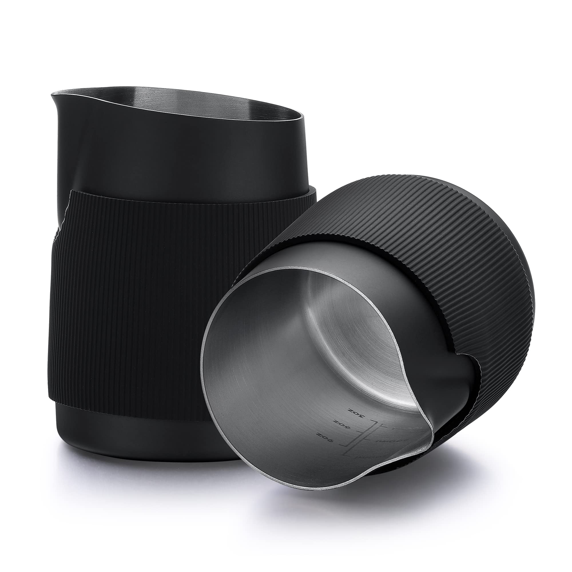 Normcore handleless milk pitcher with round spout for precise pouring and latte art control.