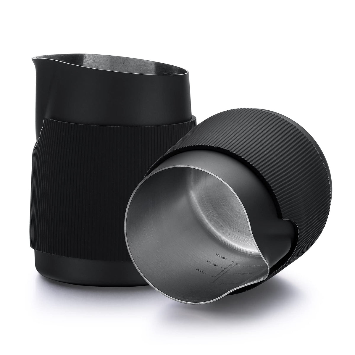 Normcore handleless milk pitcher with round spout for precise pouring and latte art control.