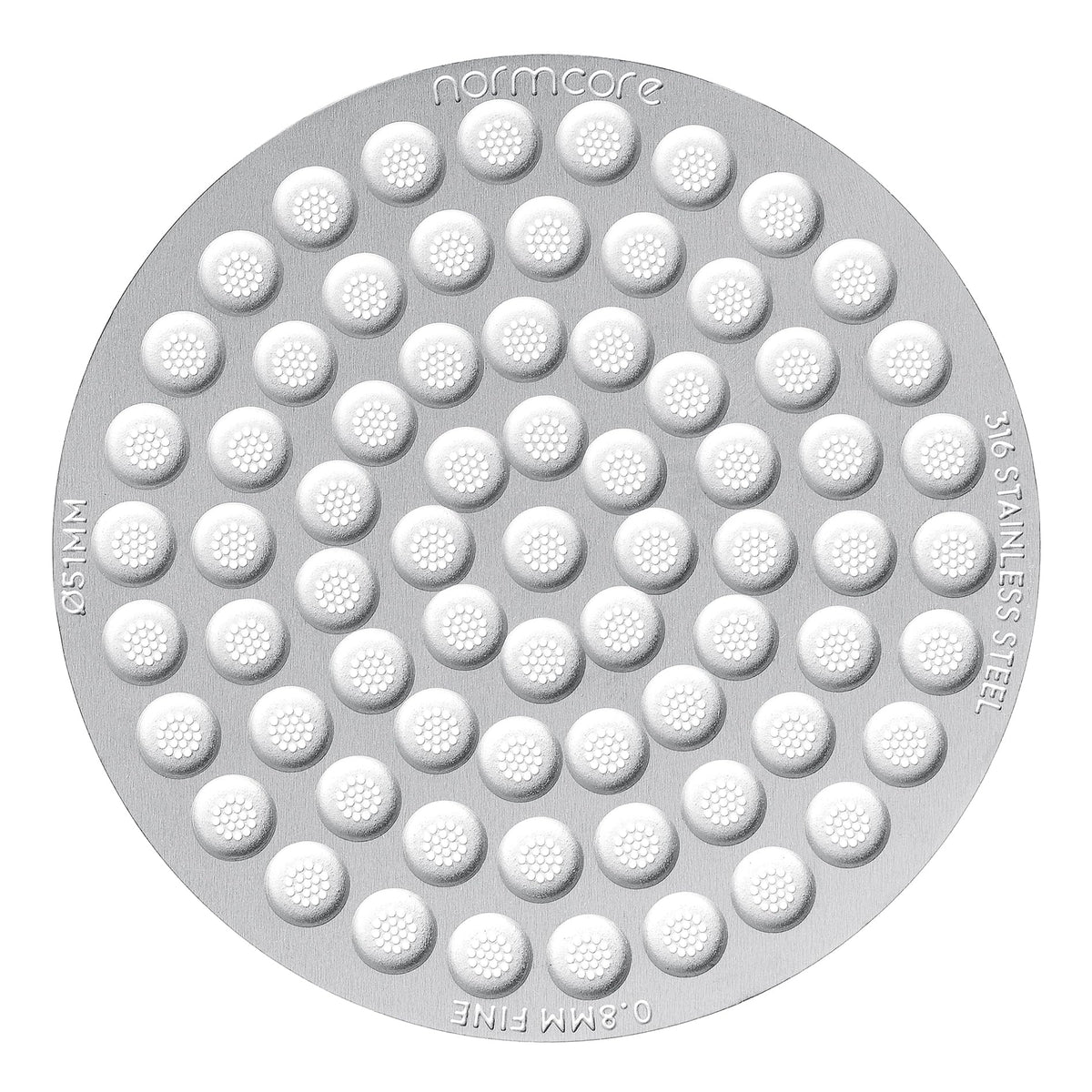 Normcore puck screen 51mm close-up with 0.8mm mesh for even espresso extraction