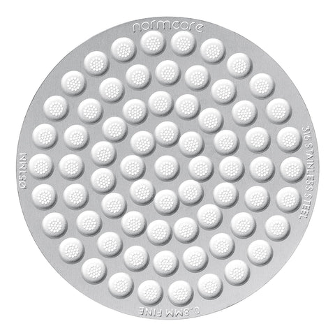 Normcore puck screen 51mm close-up with 0.8mm mesh for even espresso extraction