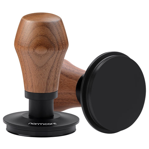 Normcore tamper genuine walnut handle closeup for comfortable grip