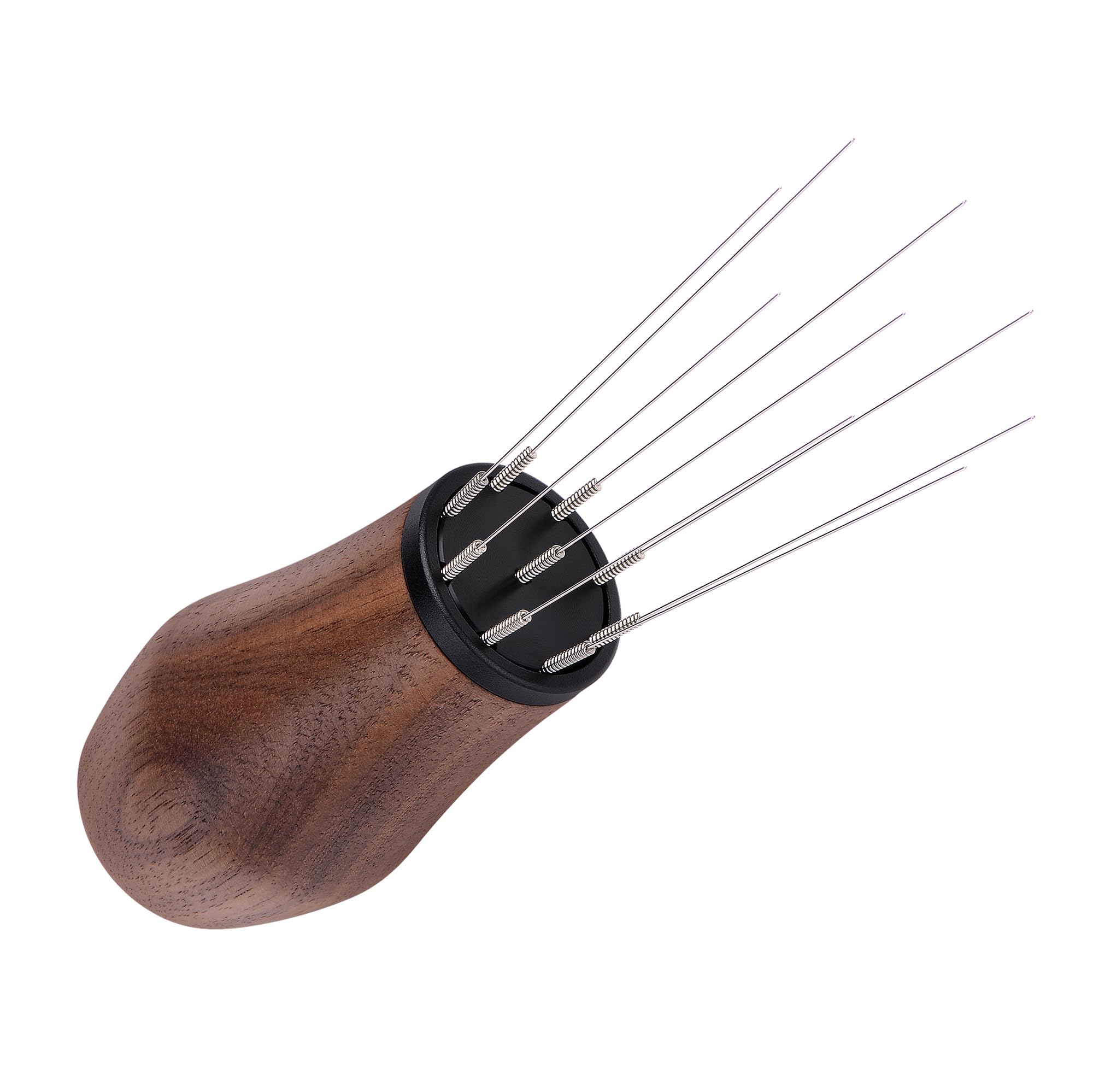 Close-up of Normcore WDT espresso stirrer needles showing rust-proof stainless steel