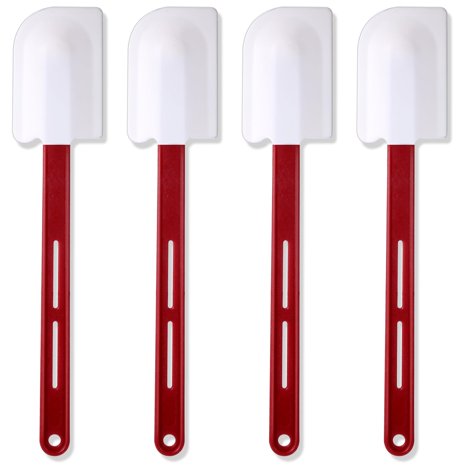 Norme 4 Pcs silicone spatulas with curved heads, designed to reach corners without scratching.