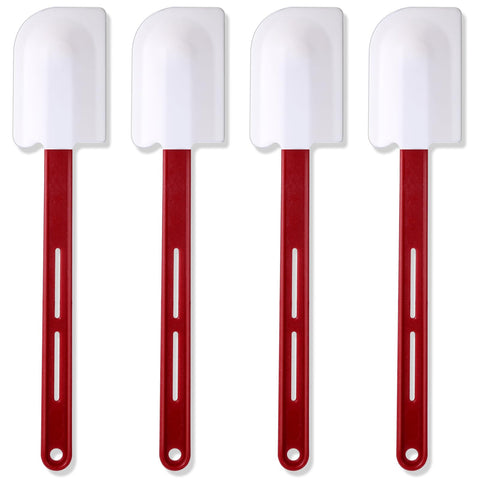 Norme 4 Pcs silicone spatulas with curved heads, designed to reach corners without scratching.