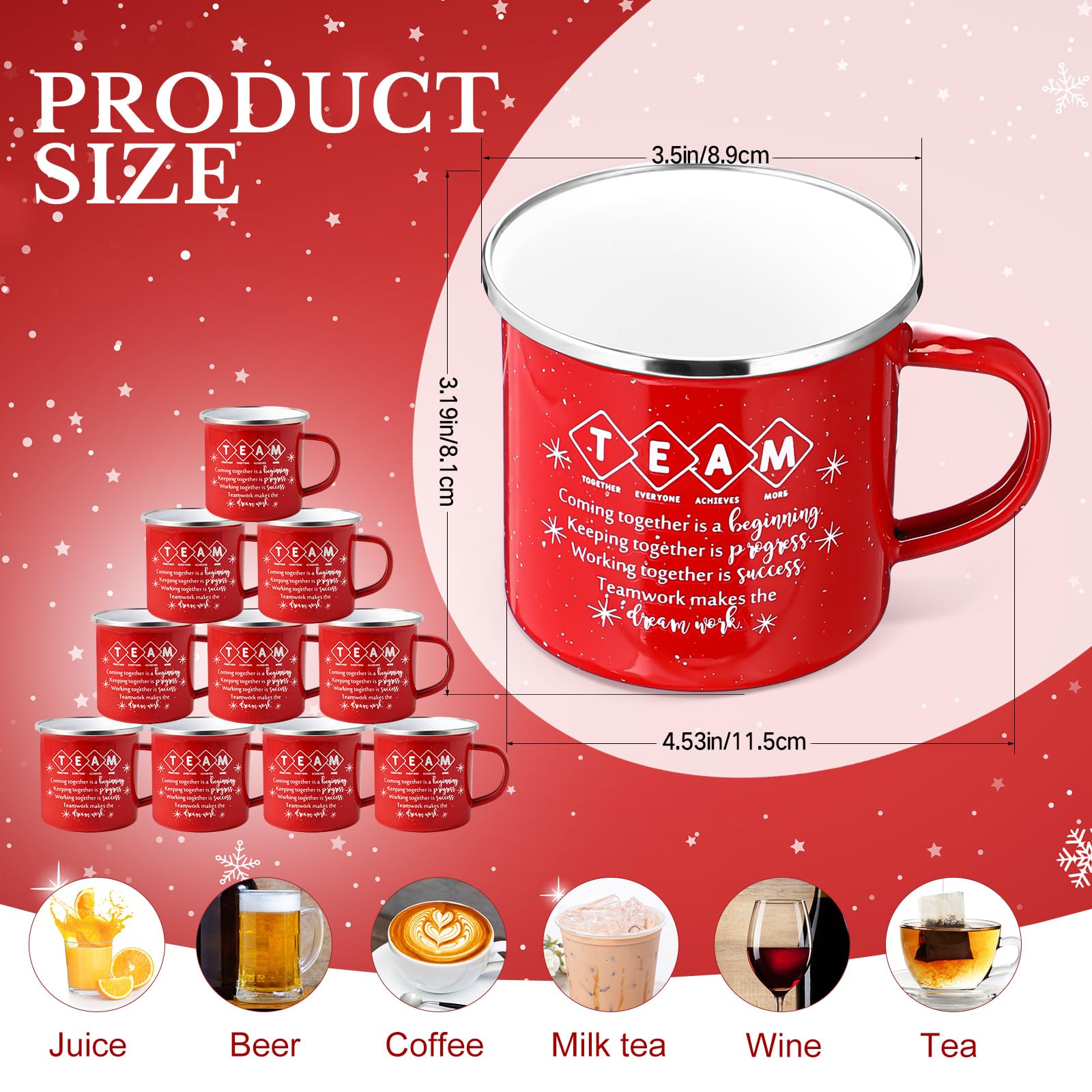 Norme enamel coffee mug, 12oz red, durable enamel finish