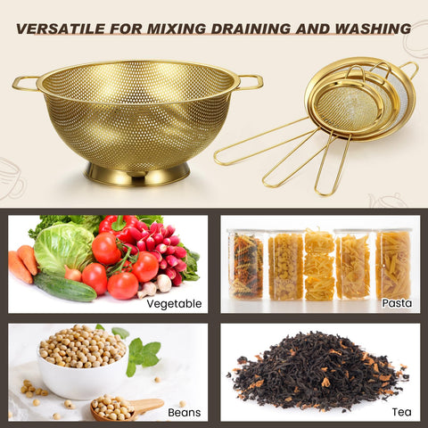 Norme gold fine mesh strainers close-up showing durable construction