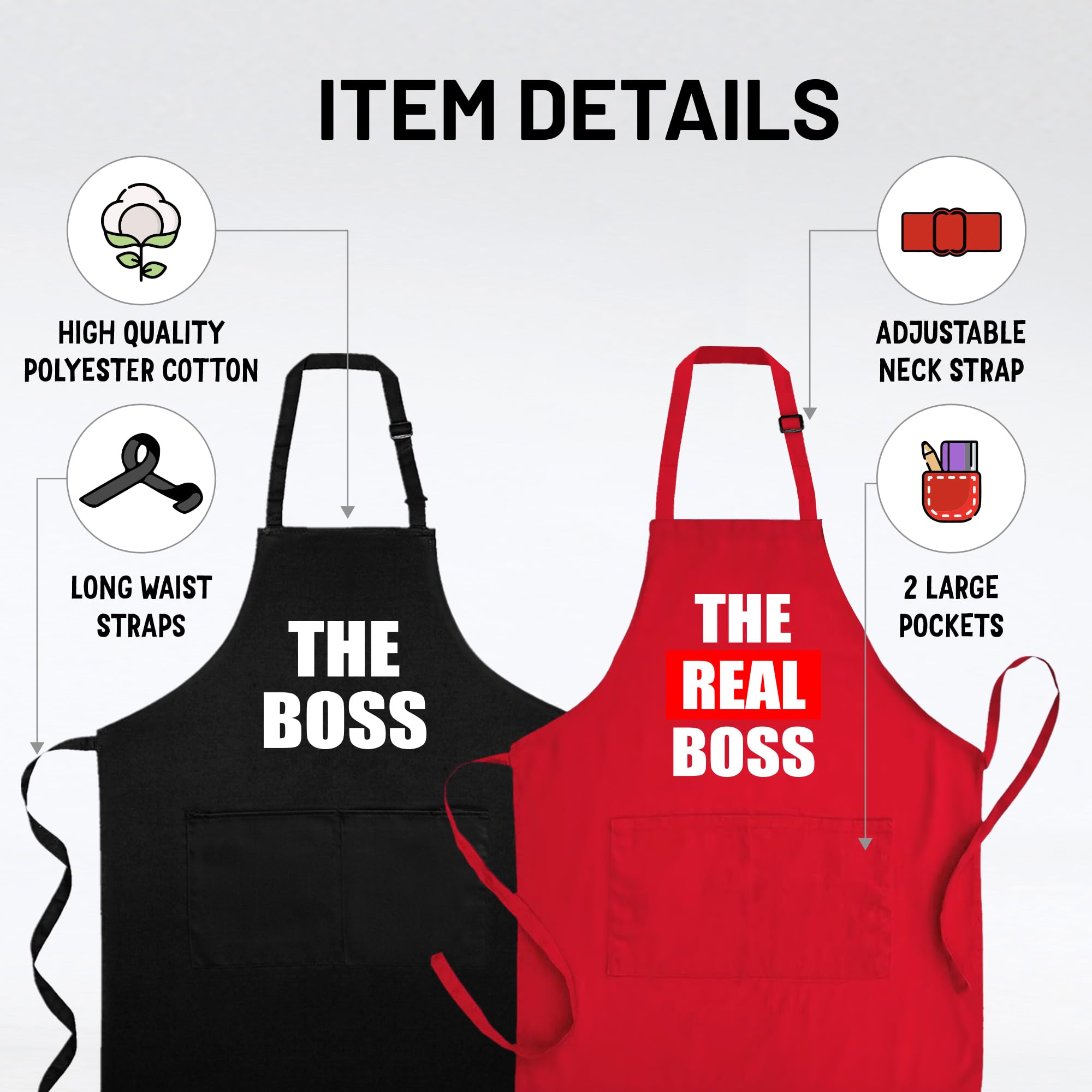 Norpaz durable cotton-polyester aprons resist splatters during cooking and outdoor BBQ.