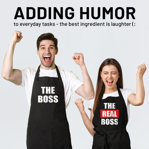 Norpaz his and her aprons with witty prints for playful kitchen moments.