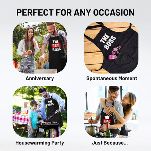 Norpaz matching aprons for couples highlight coordinated style during meal prep.