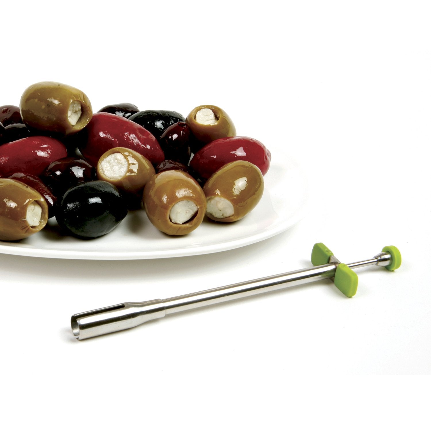 Norpro olive stuffer fits compact spaces for quick, mess-free use.