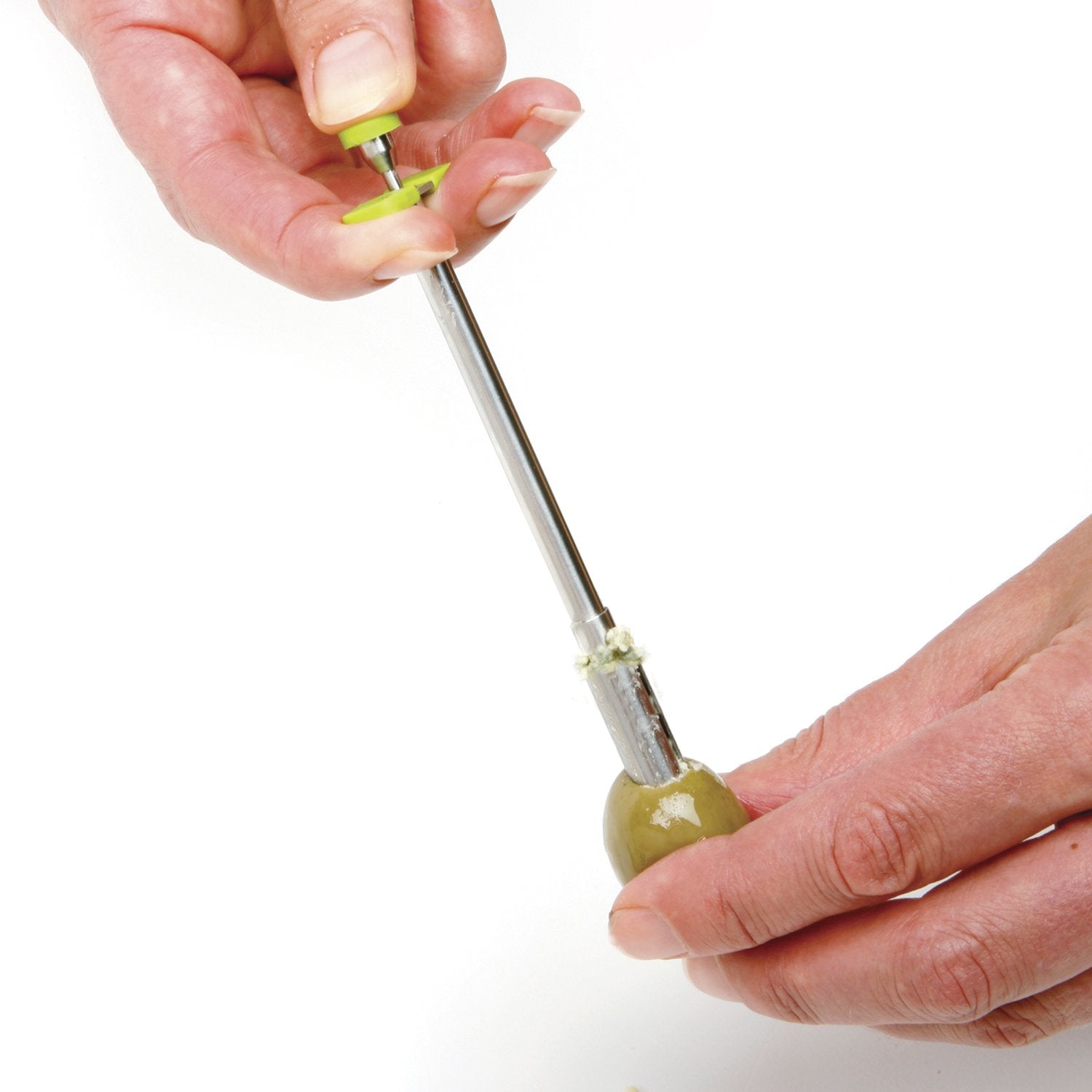 Norpro olive stuffer with stainless steel body for durable, everyday use.