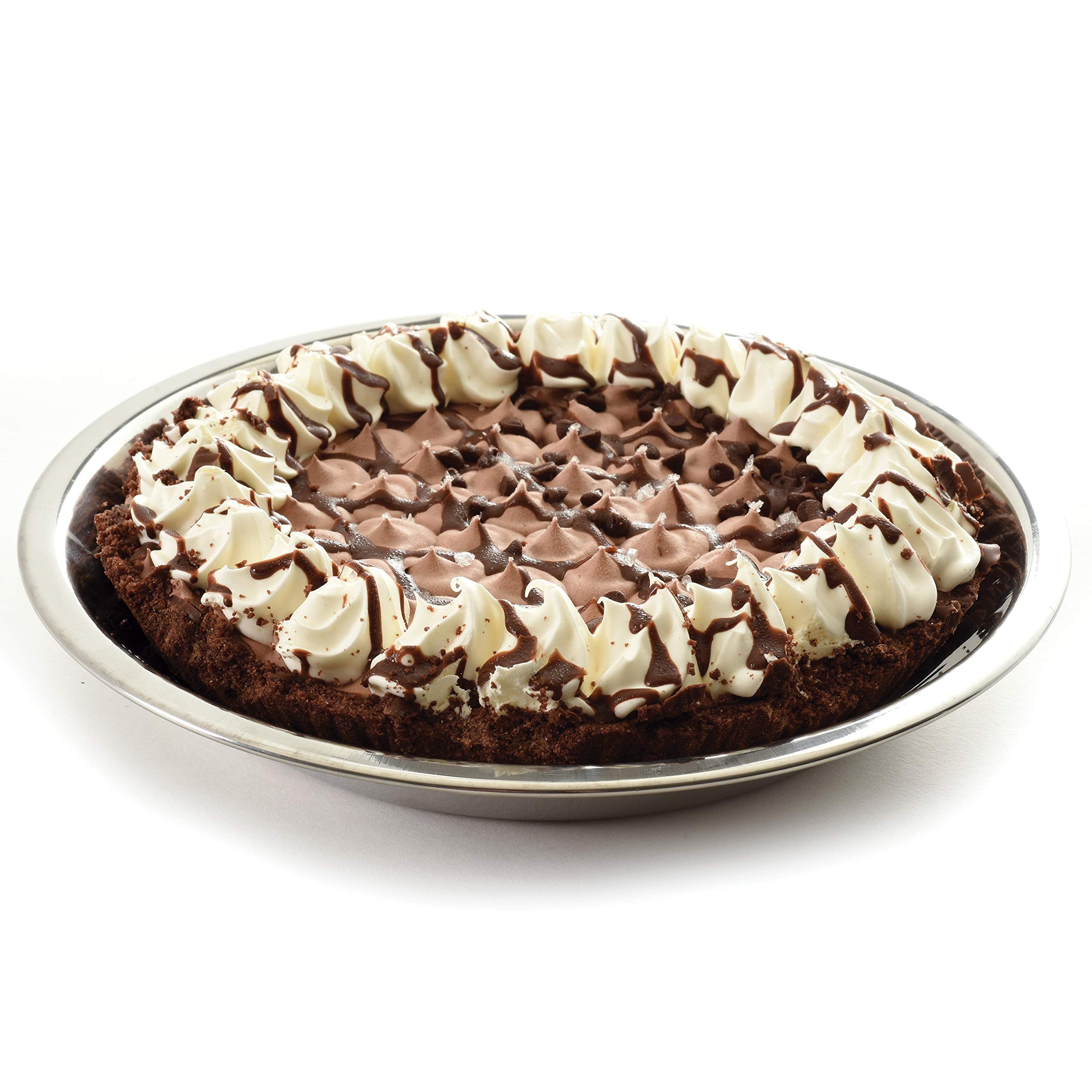 Norpro 3811 pie pan highlights durable stainless steel construction.