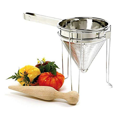 Norpro 642 chinois set in use over a pot for cooking