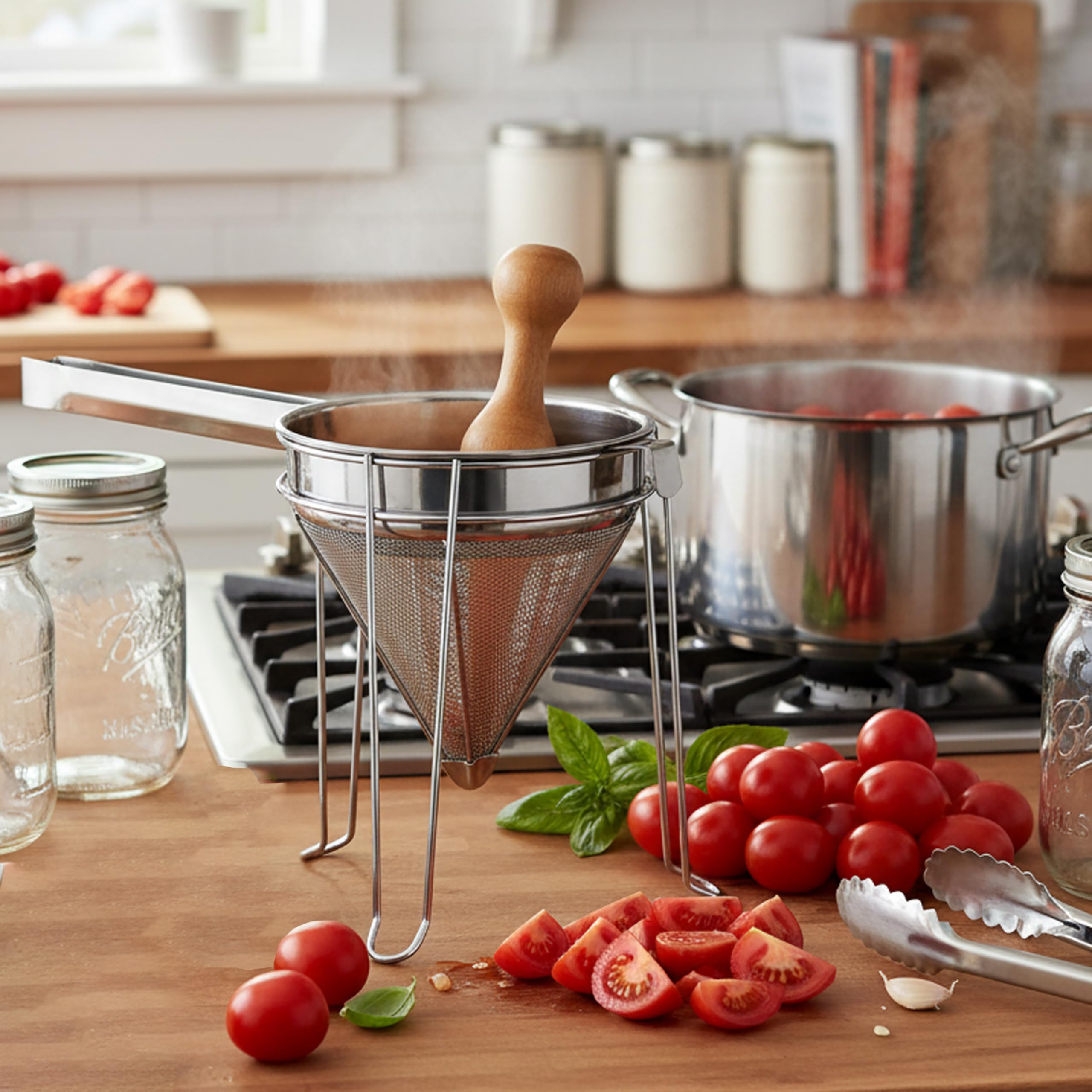 Norpro wooden pestle included for easy puree and press