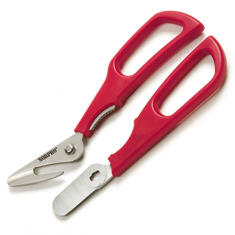 Norpro 6516 red seafood shears cutting shellfish with precision