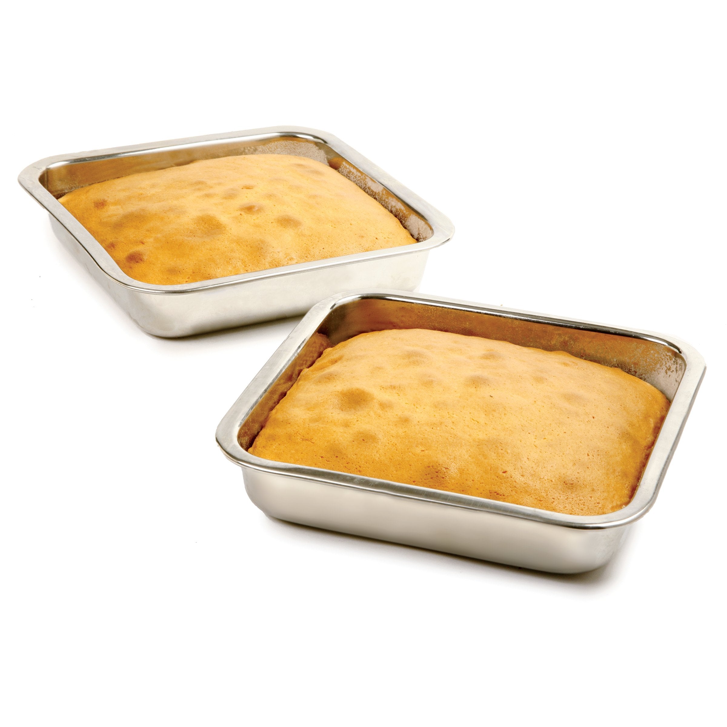 Norpro 8-inch square pan with baked goods, perfect for desserts or savory meals.
